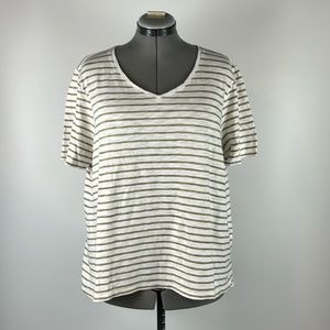 CHICO’S™️ size 3 (16) White With Gold Metallic Striped Tunic Shirt